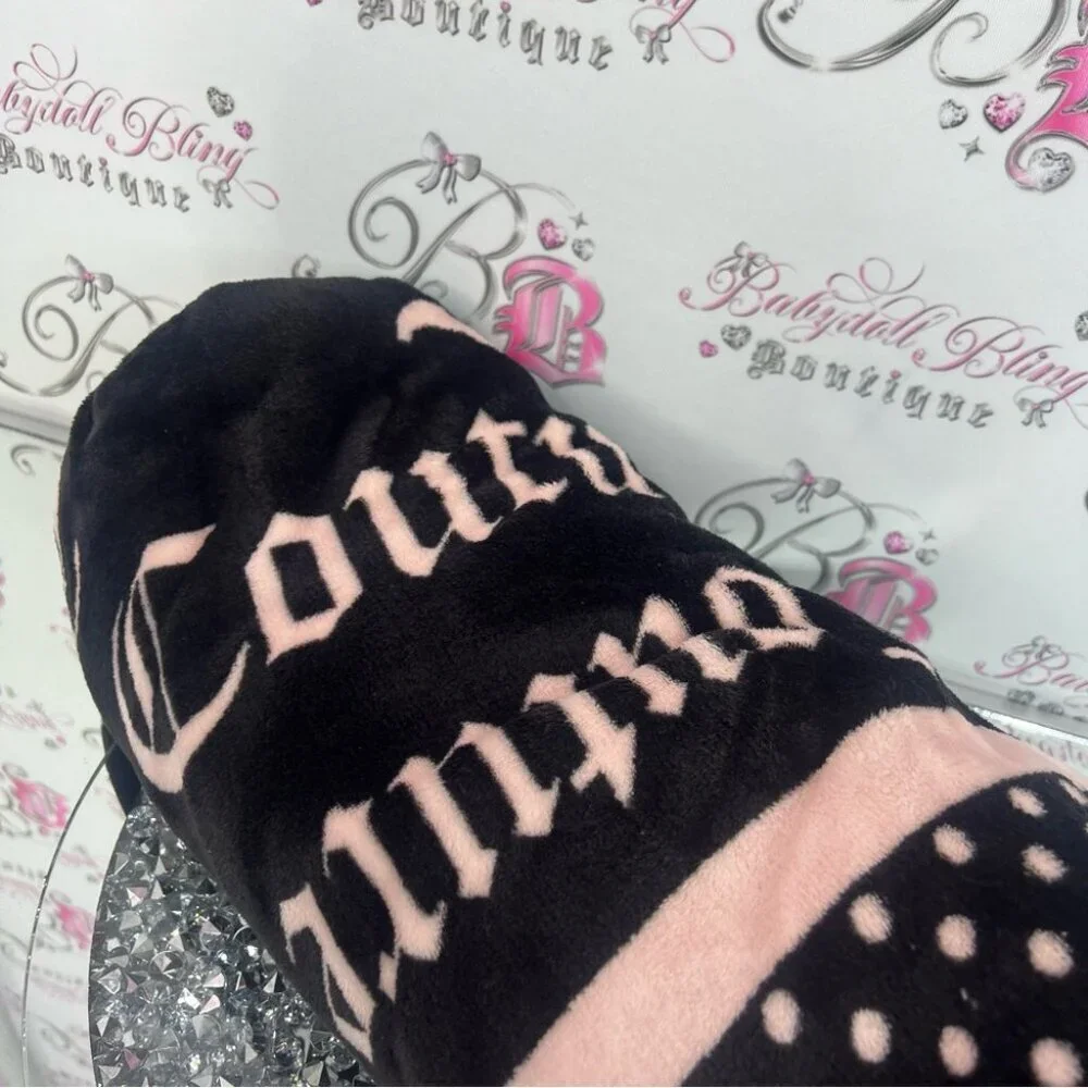 Juicy Couture blanket polka dot logo Black and Pink Plush Throw